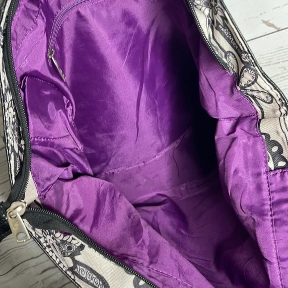 American Tourister Travel Bag Black Taupe Tan Floral Print Tote Bag Carryall! - Picture 10 of 11